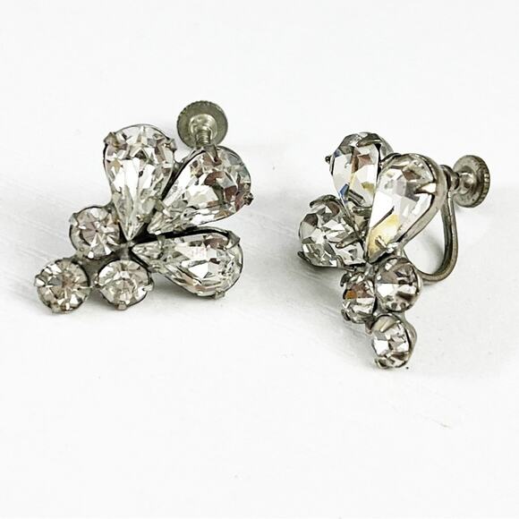 Vintage Rhinestone Cluster Screw Back Earrings - Picture 1 of 5